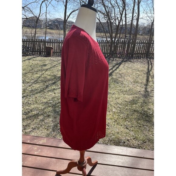 Alfred Dunner Womens Red Knit Top 1X With Lace Accents & Short Sleeves - Picture 8 of 9